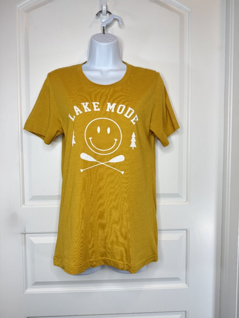 Bella + Canvas Lake Mode Graphic Tee Mustard Yellow Smiley Paddle Size S